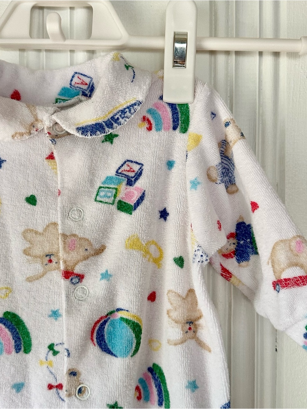 VTG Carter's White Terry Baby Coverall with Multicolor Toy Prints 0-3M